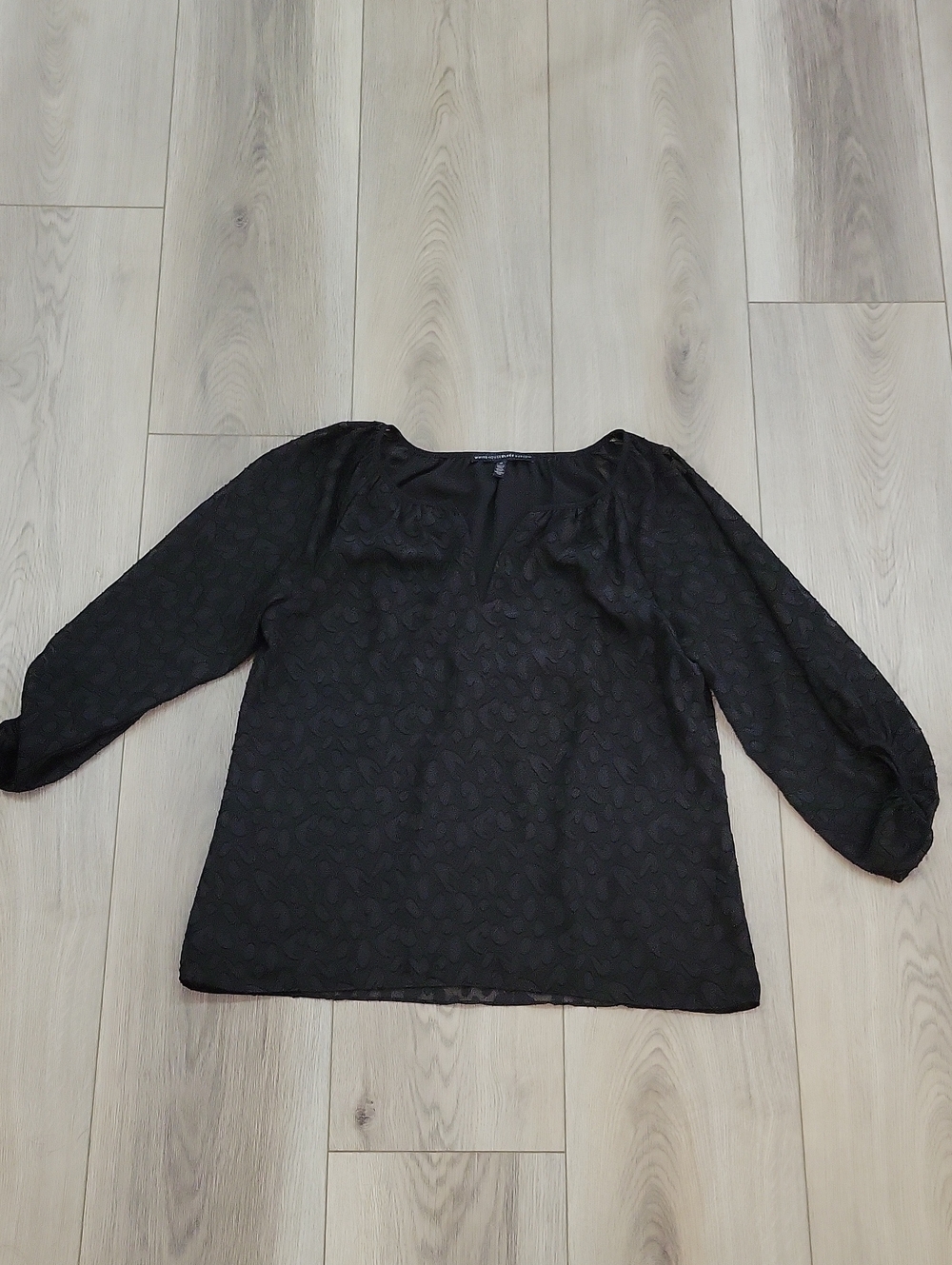White House Black Market Black Textured Long-Sleeve Pullover Blouse